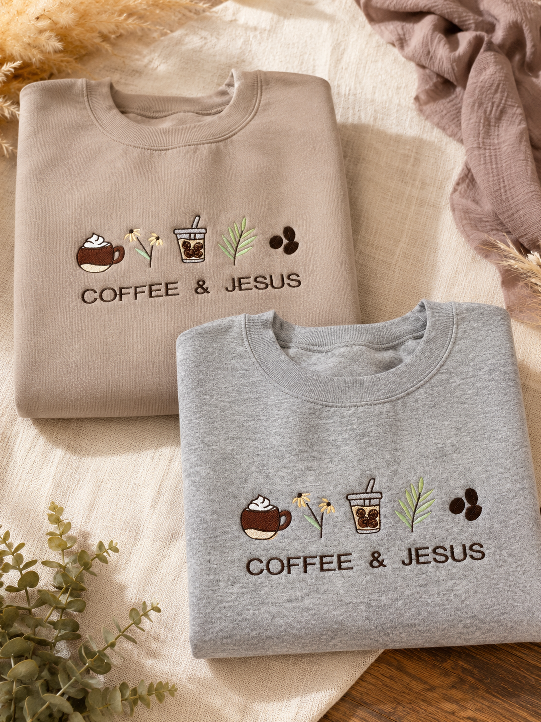 Coffee & Jesus Embroidered Crewneck