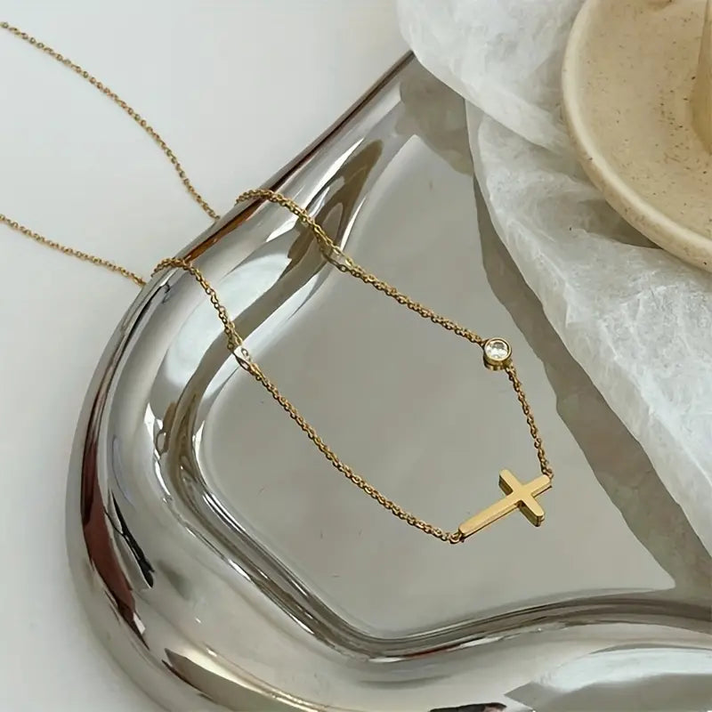 Ultra Thin Chain Link Cross Bracelet