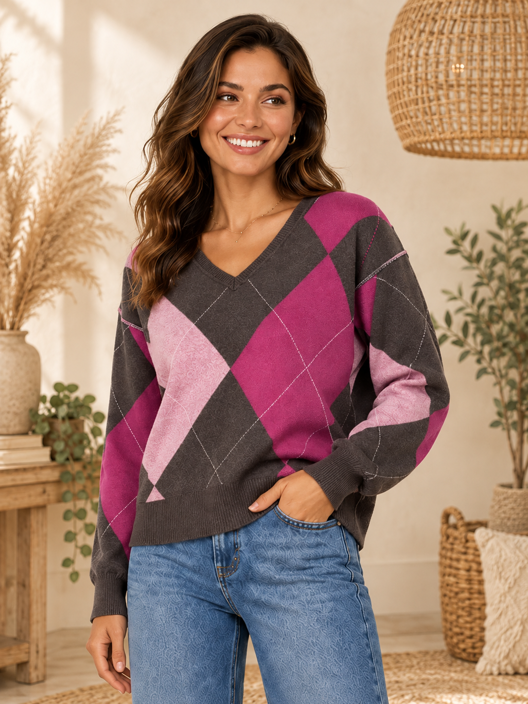 Pretty in Pink Argyle Sweater