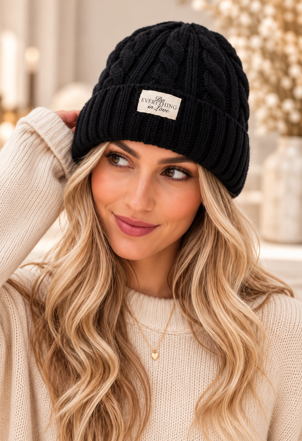 Cozy In Love Cable Knit Beanie