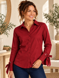 Crimson Charm Bow-Cuff Blouse