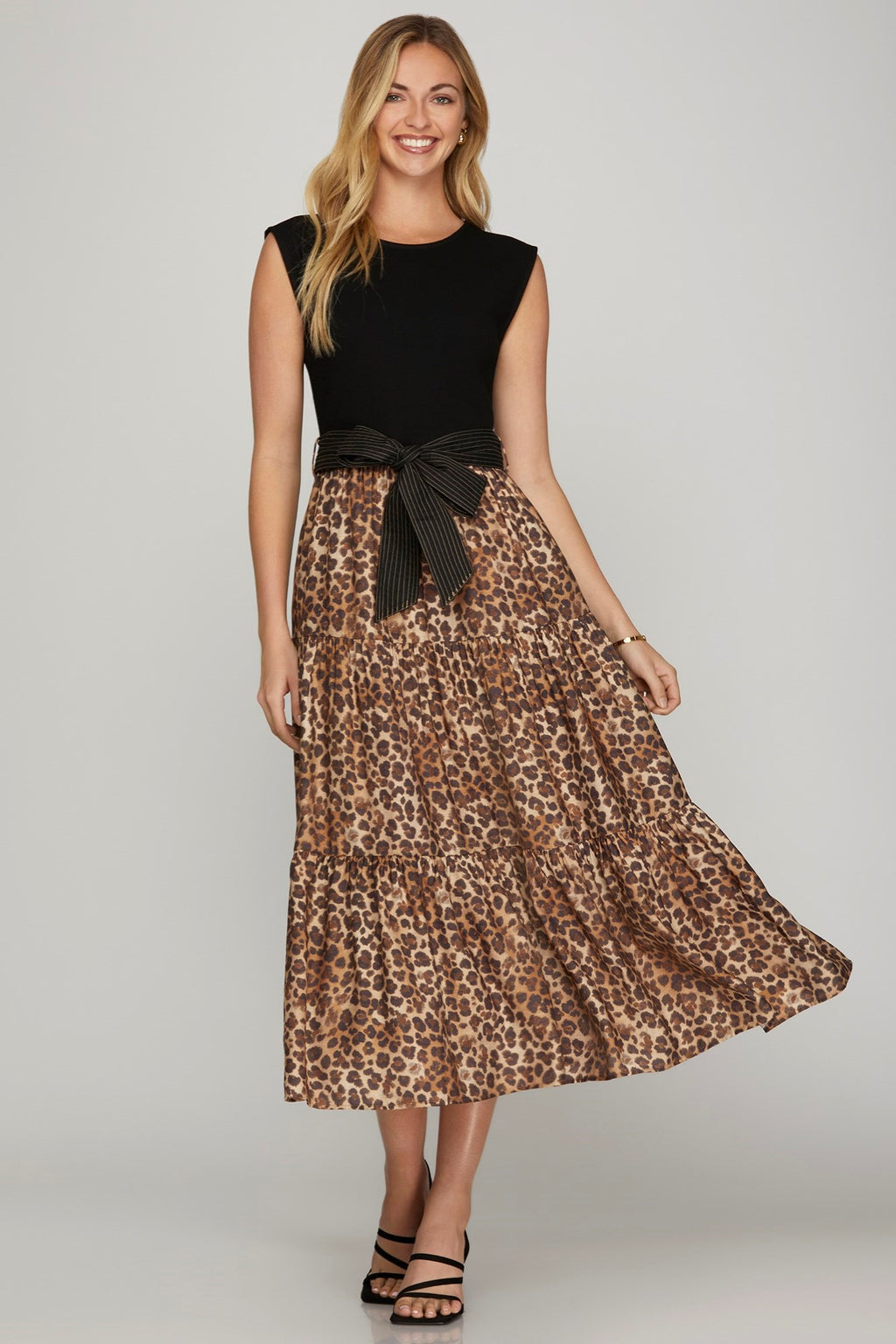 She+Sky Animal Print Tiered Midi Dress