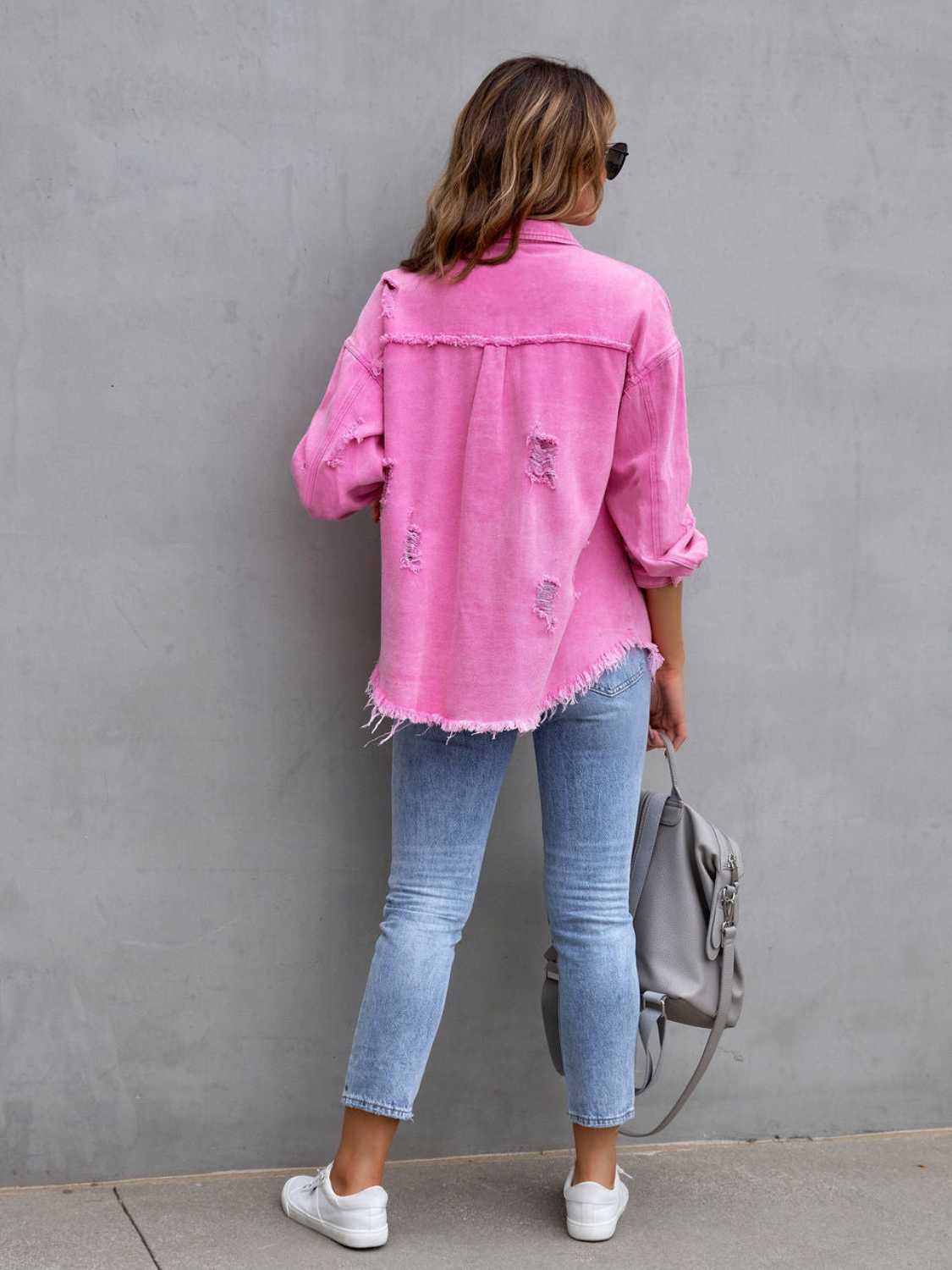 Distressed Drop Shoulder Denim Jacket - 2 colors