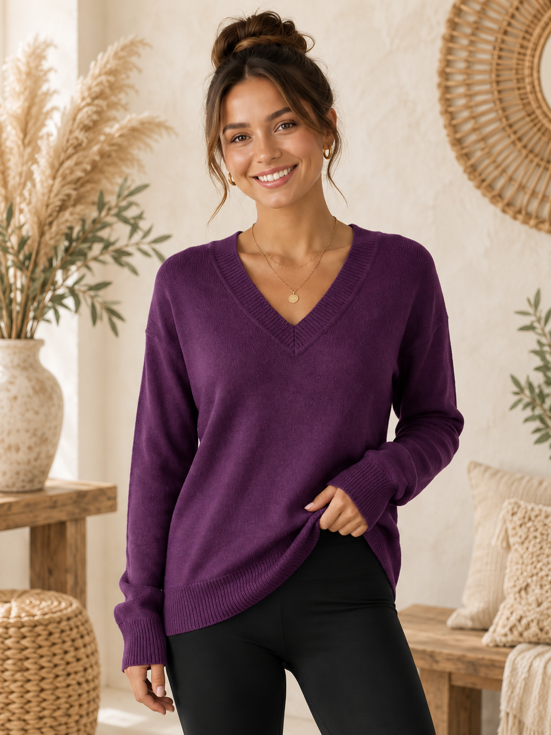 Plum Perfect V-Neck Sweater