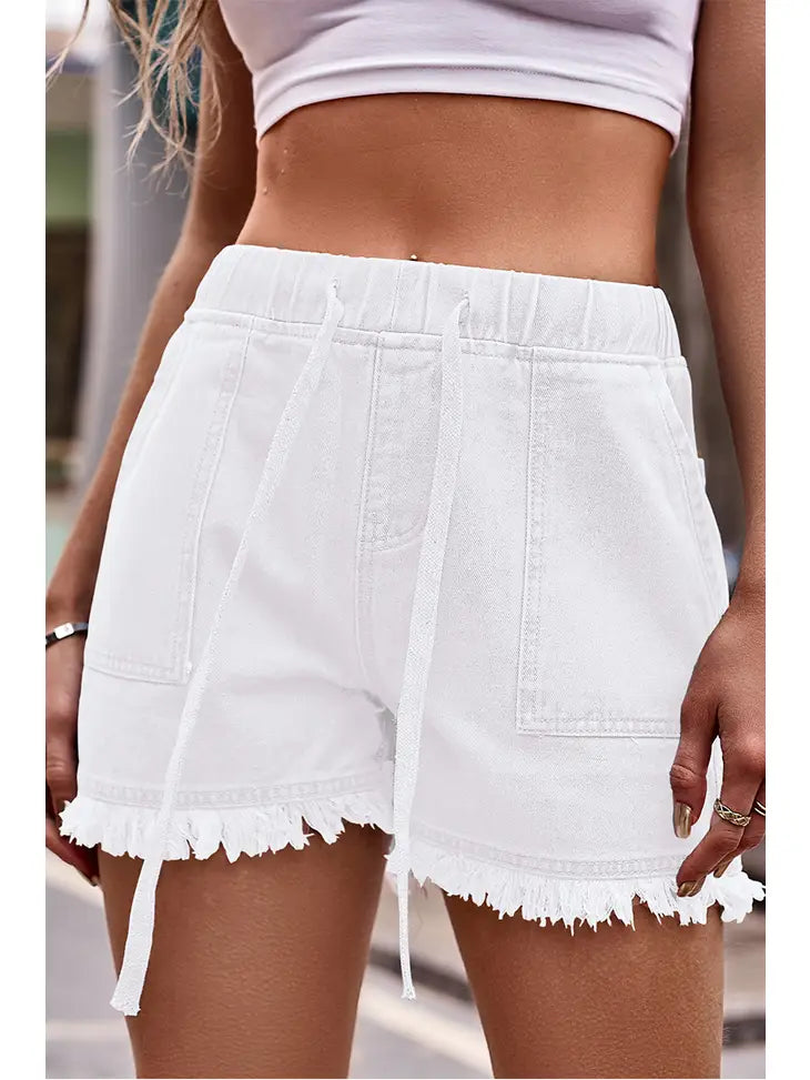 Tie Waist with Raw Hem Casual Denim Shorts