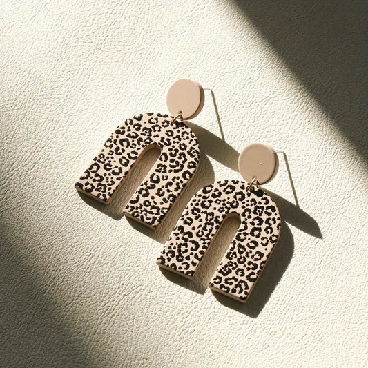 U Shaped Leopard Pattern Dangle Earrings