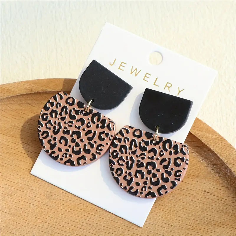 Brown Color Leopard Pattern Dangle Earrings