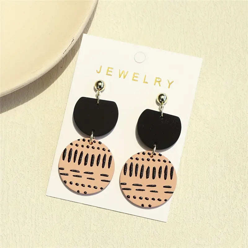 Stripe Print Round Dangle Earrings