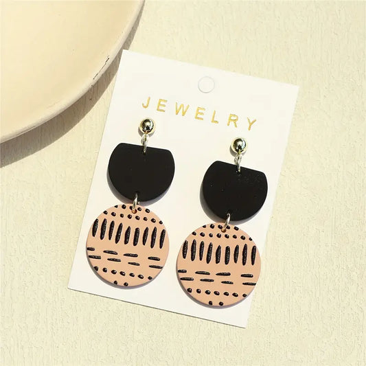 Stripe Print Round Dangle Earrings