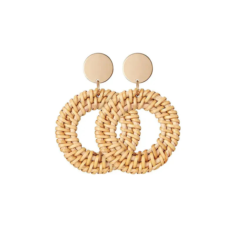 Bohemian Rattan Hoop Earrings