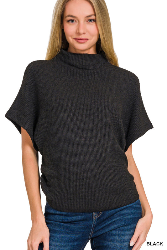 Mock neck sweater side shirred