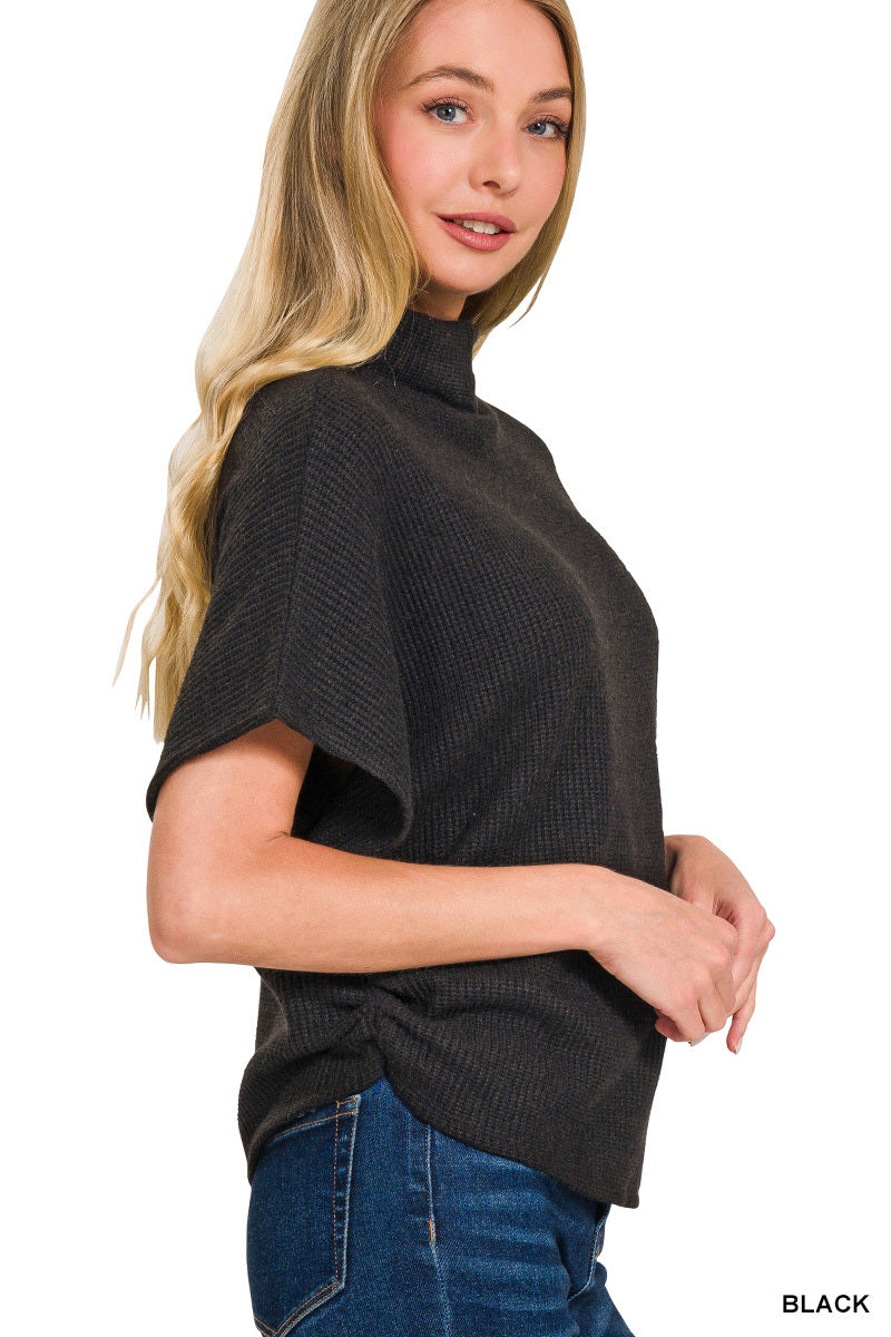 Mock neck sweater side shirred