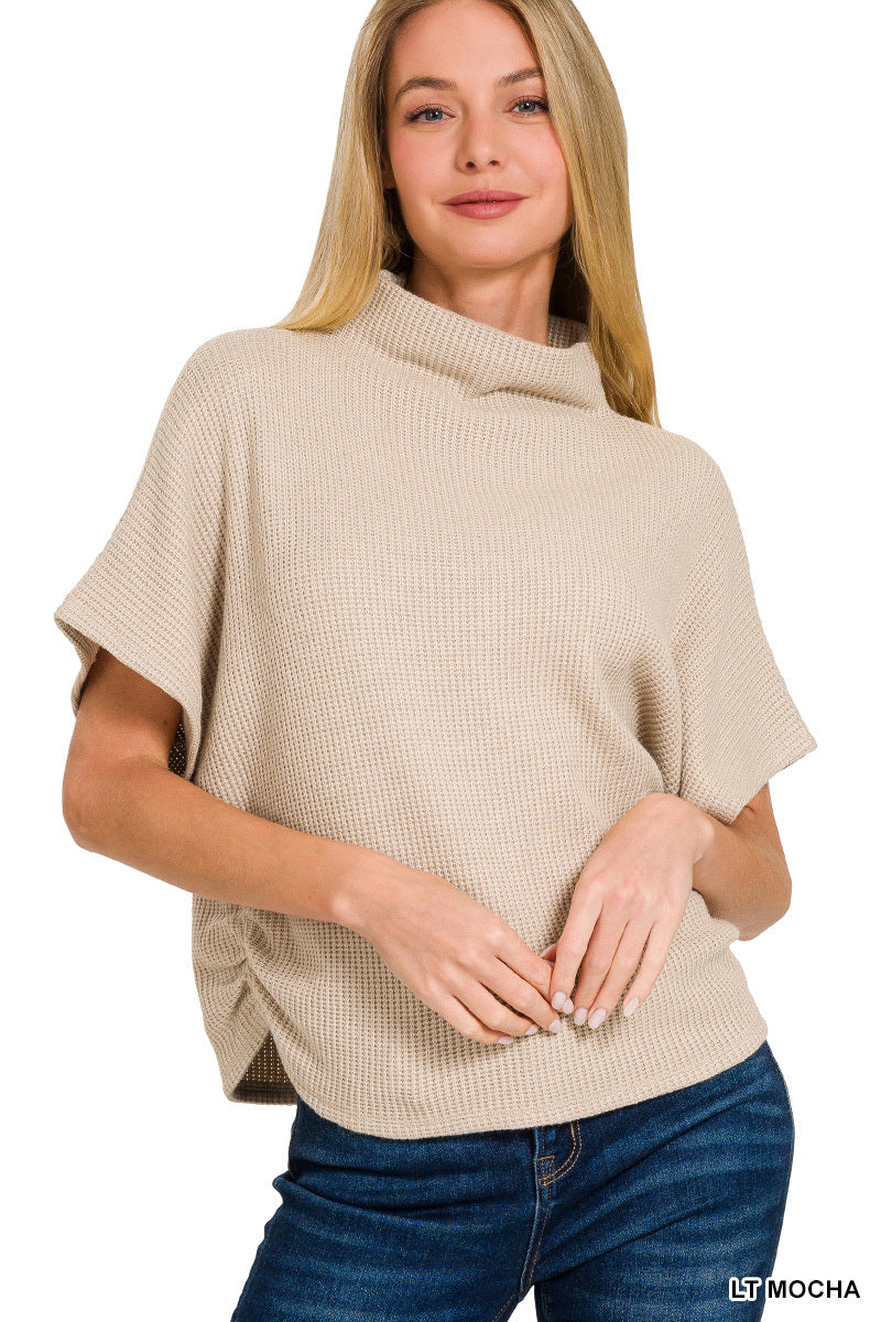 Mock neck sweater side shirred