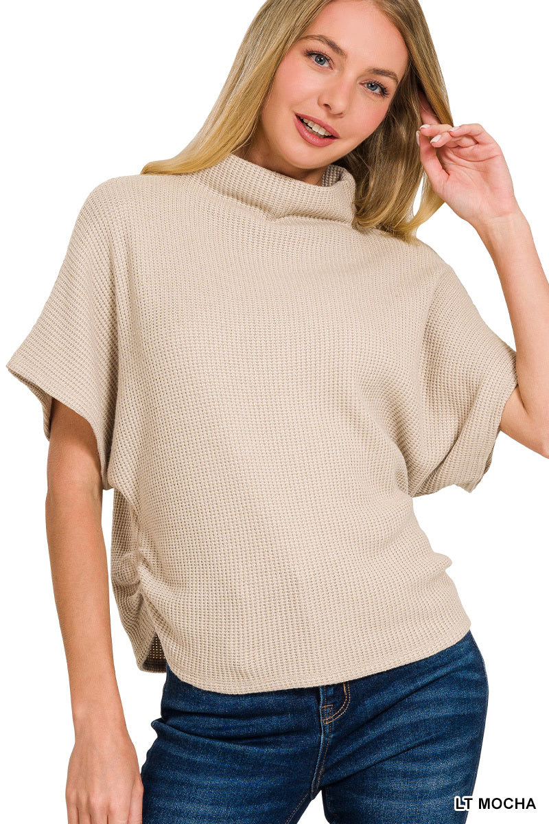 Mock neck sweater side shirred