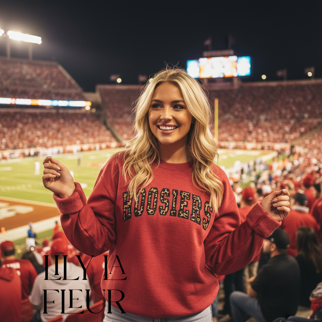 Cheetah Print Hoosiers Graphic Crew - Adult