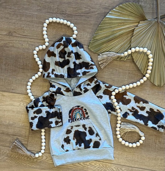 "BLESSED" Cow Print Hoodie