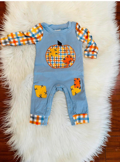 Boys Plaid Pumpkin Patch Romper