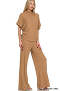 Mock neck short sleeve sweater and pants set