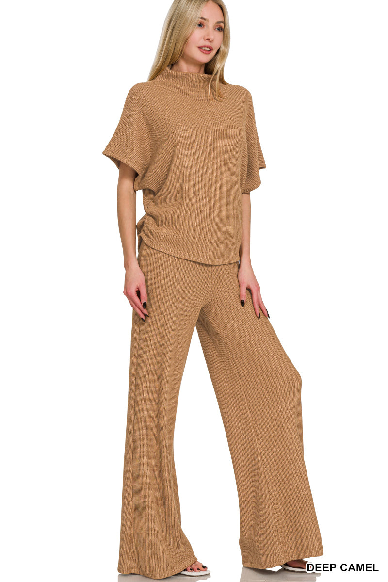 Mock neck short sleeve sweater and pants set