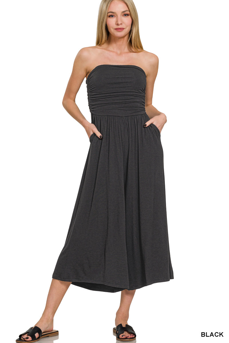 Double layered strapless tube top jumpsuit