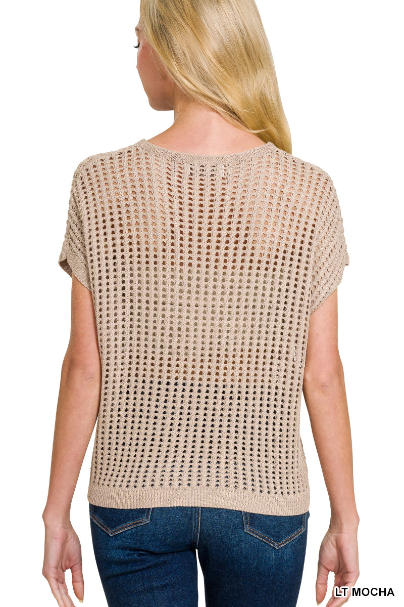 Crochet knit sheer hollow sweater