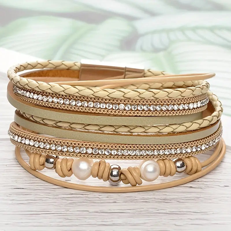 Faux Pearl Wrap Bracelet Boho Style