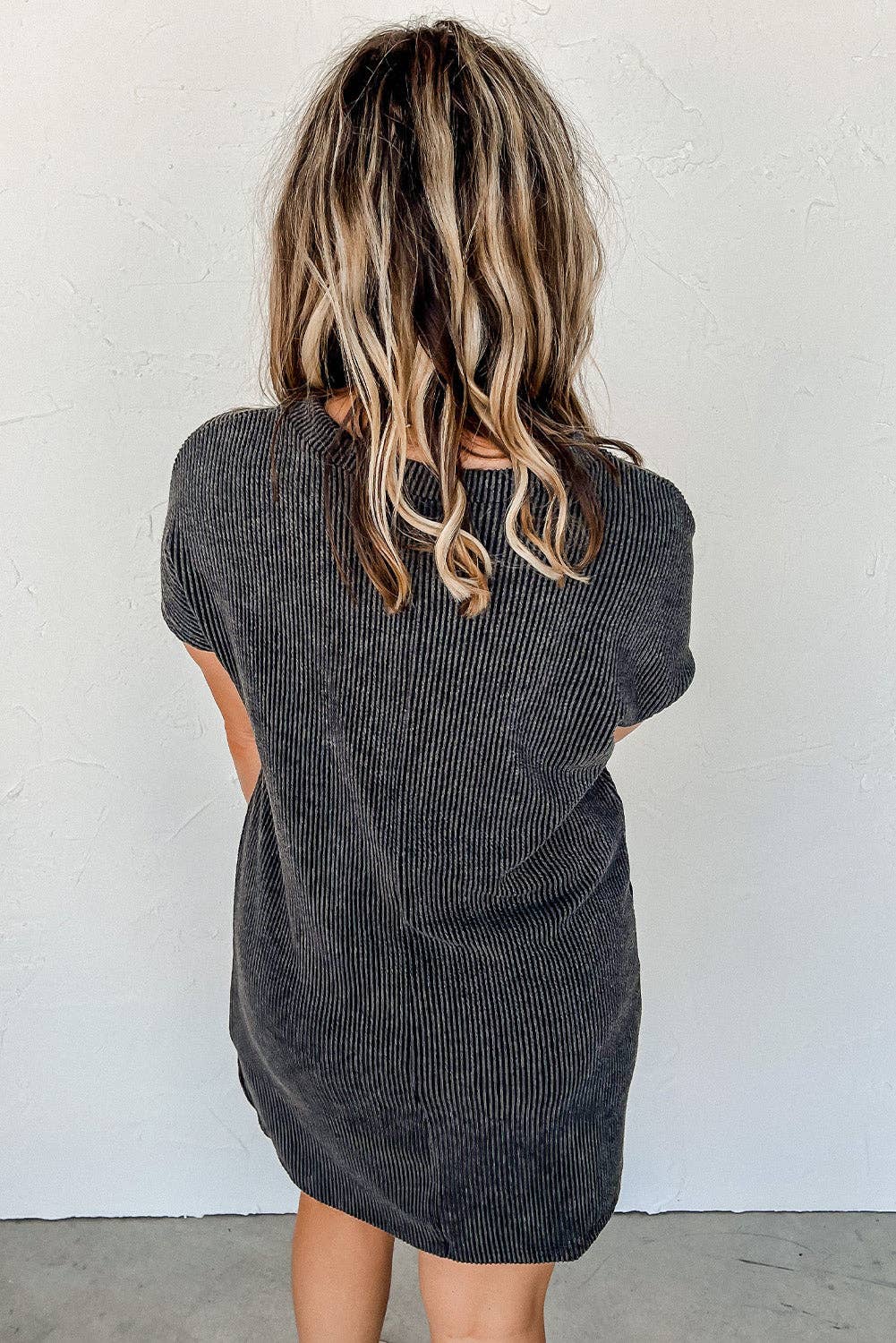 Mckenna Striped Ribbed Knit T-shirt Shift Dress