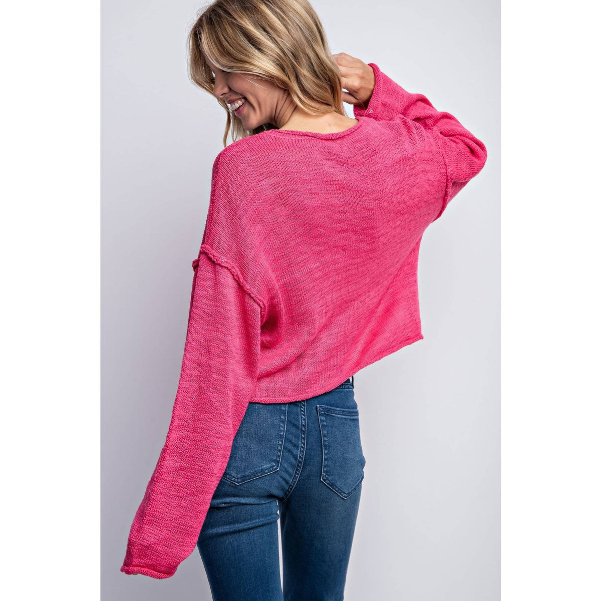 LOOSE FIT PULL OVER KNIT SWEATER TOP: FUCHSIA