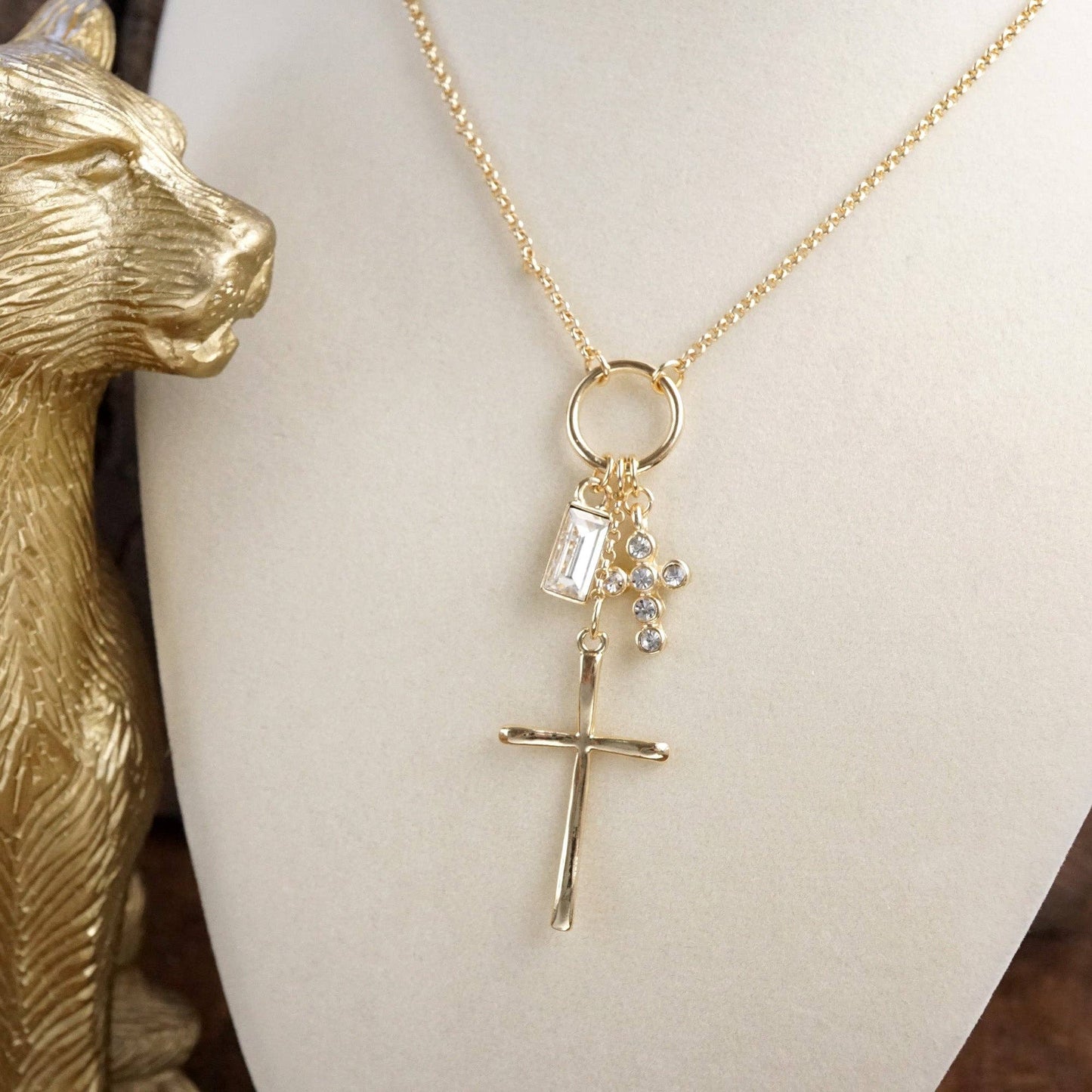Dainty Cross Charm Cluster Necklace