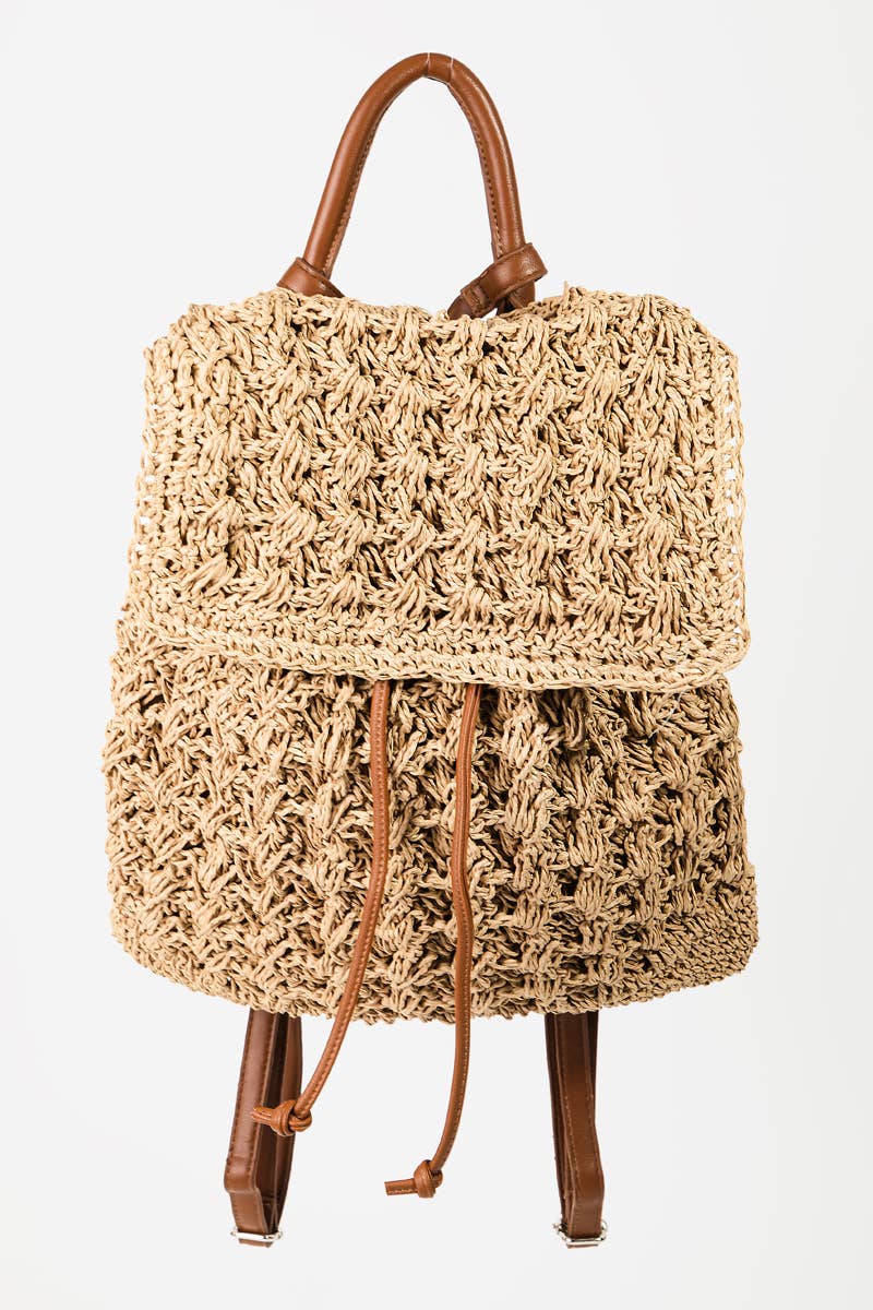 Straw Braid Backpack Bag