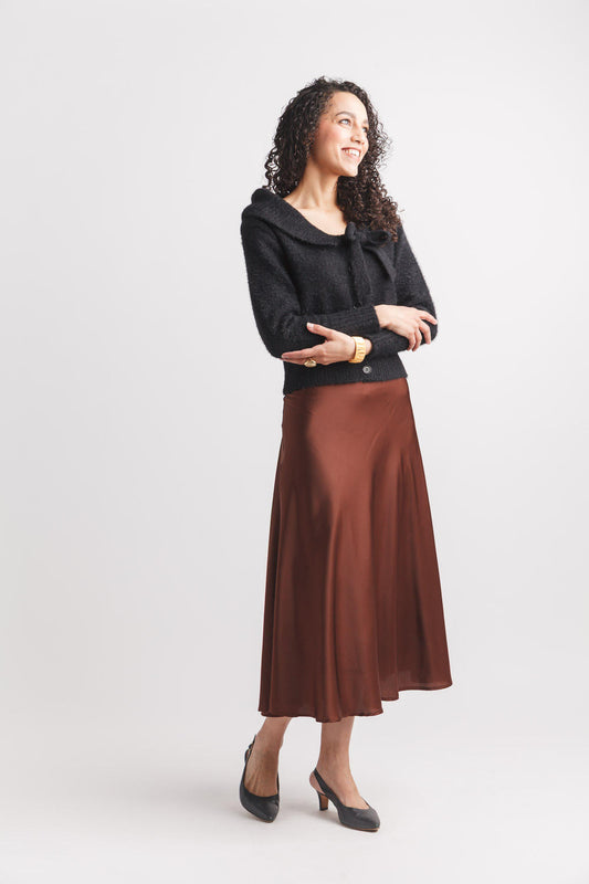Boat Neck Cropped Cardigan with Bow