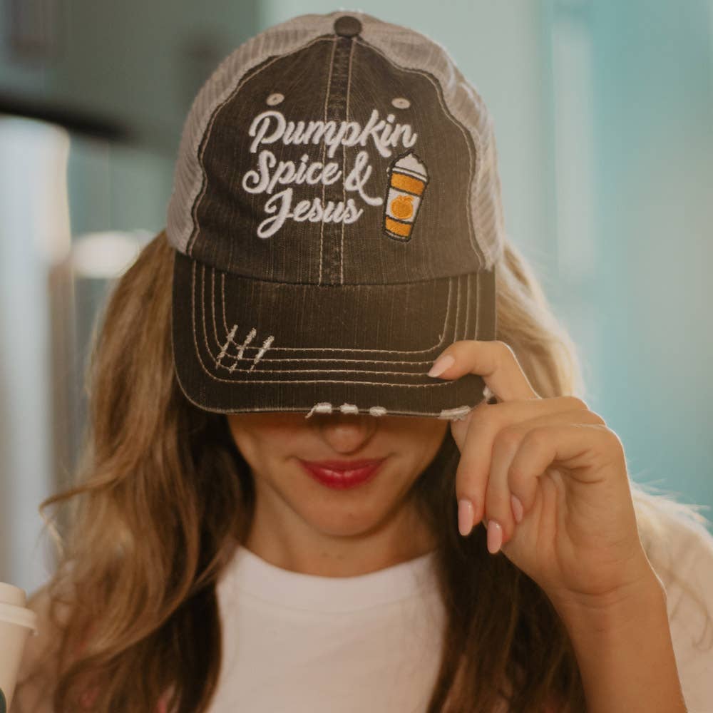 Pumpkin Spice and Jesus Trucker Hat