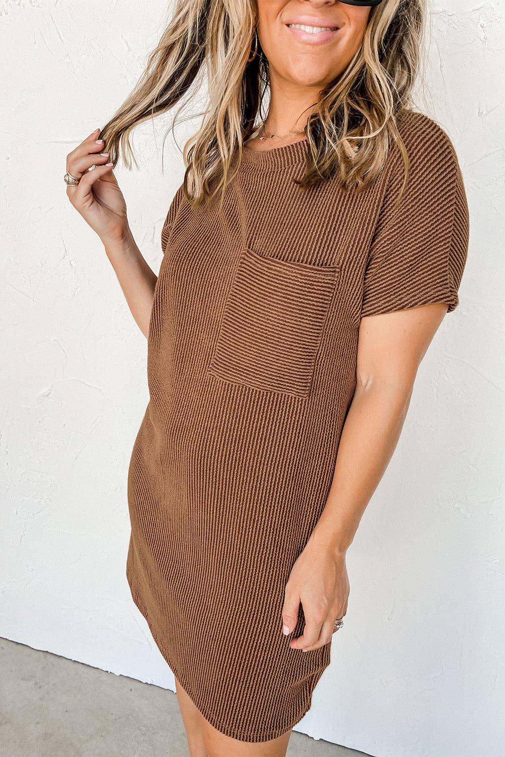 Mckenna Striped Ribbed Knit T-shirt Shift Dress