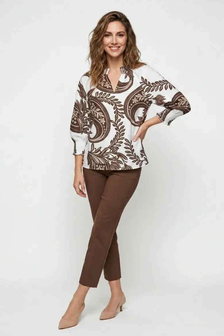 Linique Baroque V-Neck Smocked Top