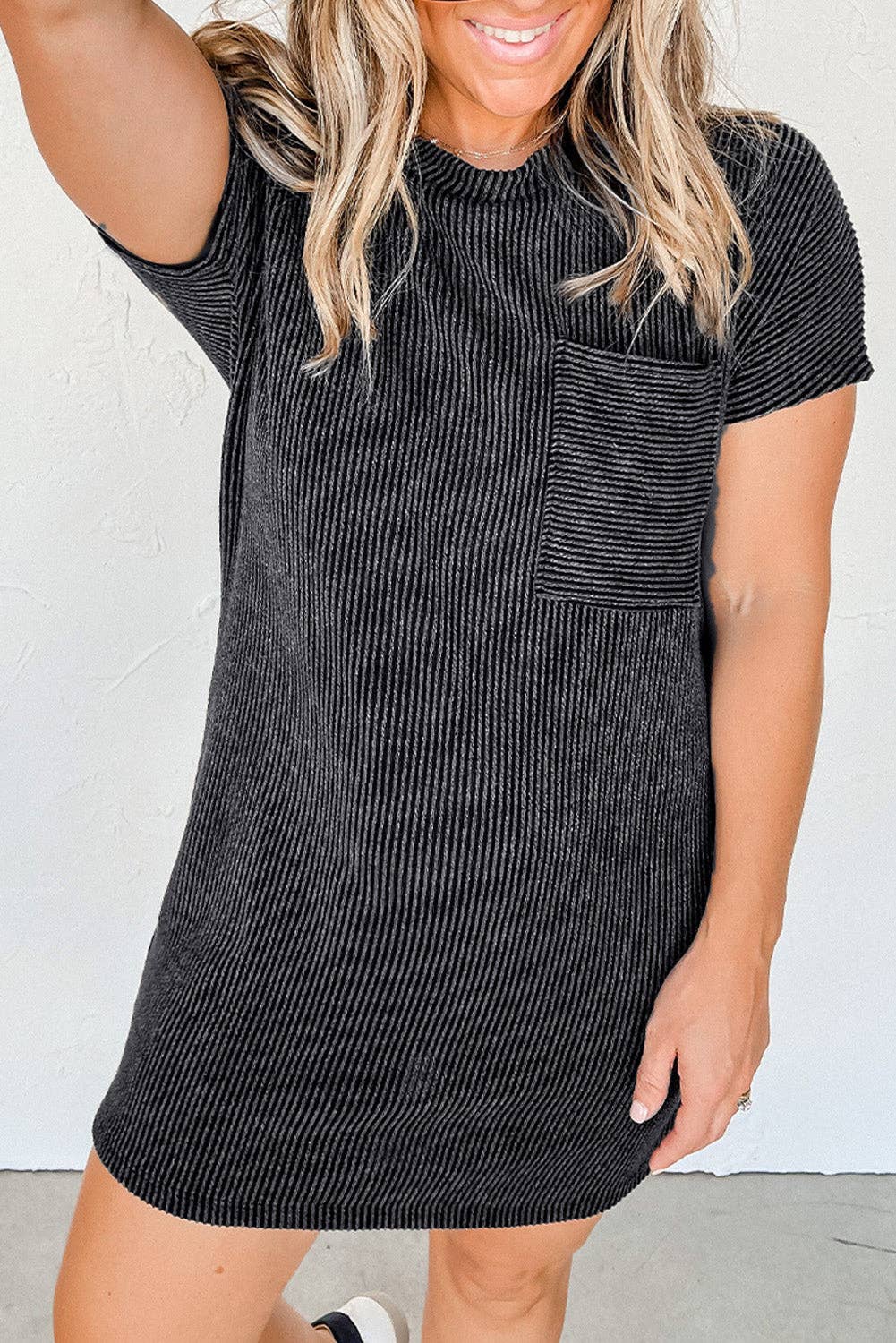 Mckenna Striped Ribbed Knit T-shirt Shift Dress