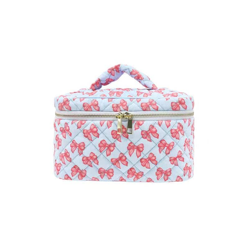 Quilted Cosmetic Travel Bag - Bow