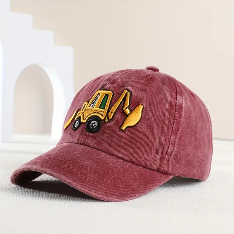 Kids Excavator Embroidered Adjustable Baseball Cap