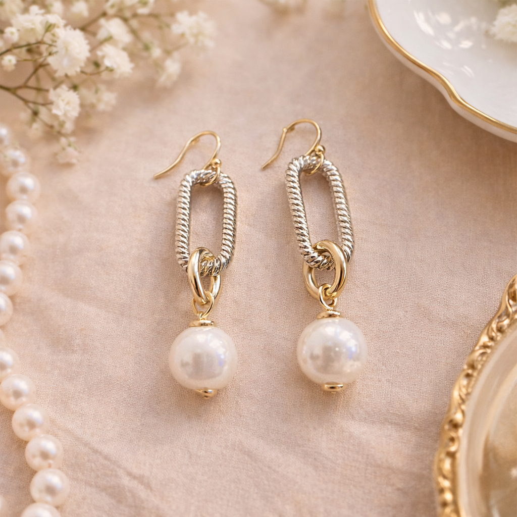 "Timeless Pearl" Linked Drop Earrings