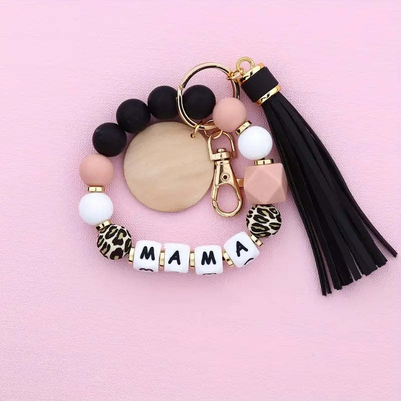MAMA Silicone Beaded Wristlet Keychain
