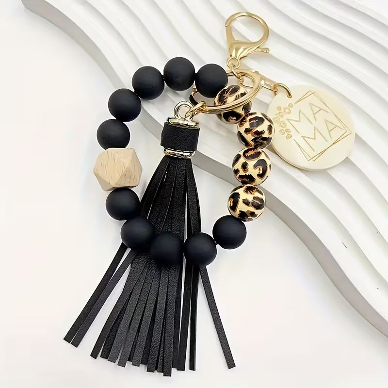 Beaded Tassle Mama Keychain Bracelet