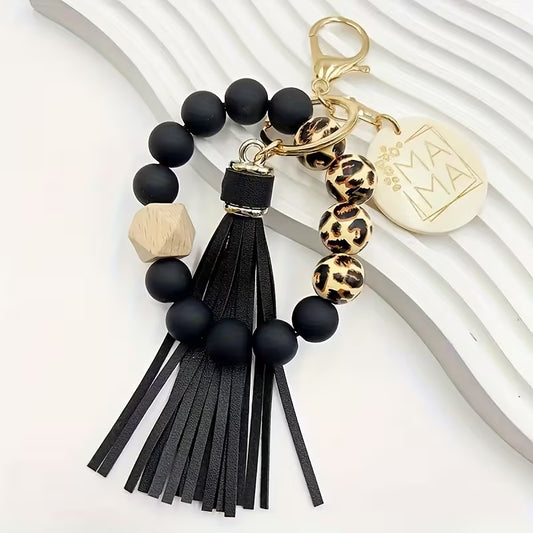 Beaded Tassle Mama Keychain Bracelet