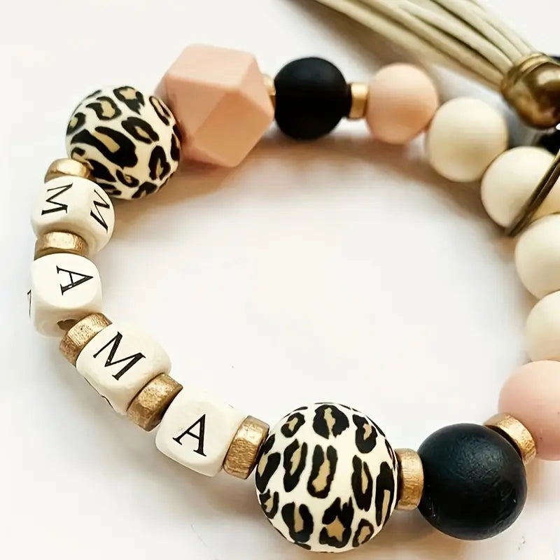 MAMA Silicone Beaded Wristlet Keychain