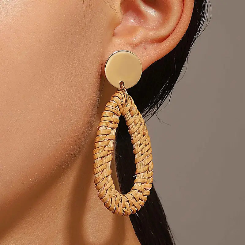 Oval Rattan Dangle Earrings