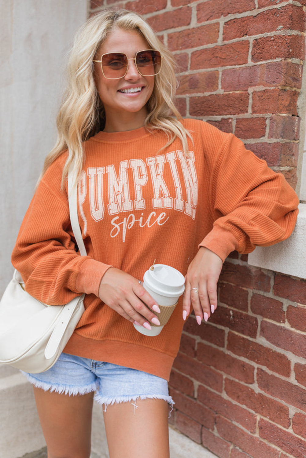 "Pumpkin Spice" Corded Crewneck Sweatshirt