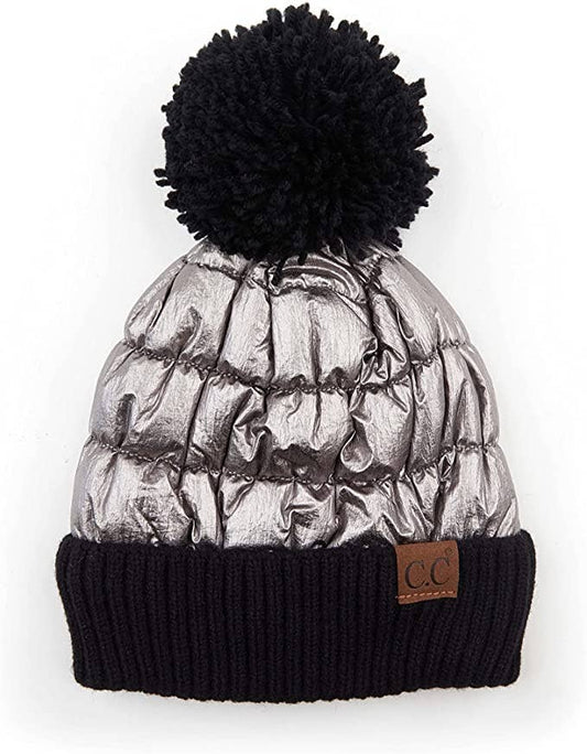 Funky Junque Women's Puffer Beanie - Silver