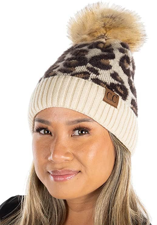C.C Leopard Faux fur Beanie - Beige